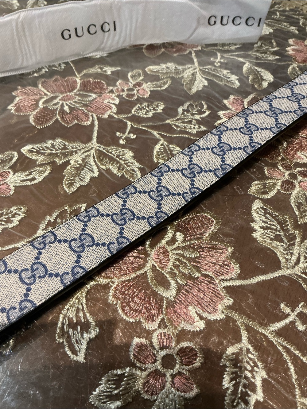Gucci GG Monogram Belt with Navy snakeskin - Picture 4 of 7